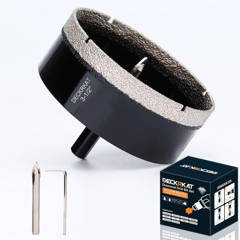 DECKRKAT 3-1/2 inch Diamond Hole-Saw Bits with Pilot Drill Bit -3-1/2" Diamond Tipped Tile Hole Saws with Guiding Bit Accurate Drilling for Porcelain Tile Ceramic Pottery Granite Stone Glass Bottles 90mm. - Image 1